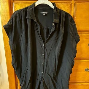 Madewell Cap-Sleeve A-Line Button Down Black